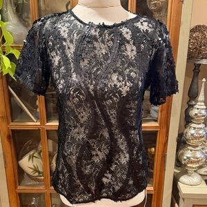 Anne Fontaine Paris Elegant Black Lace Sequin Top